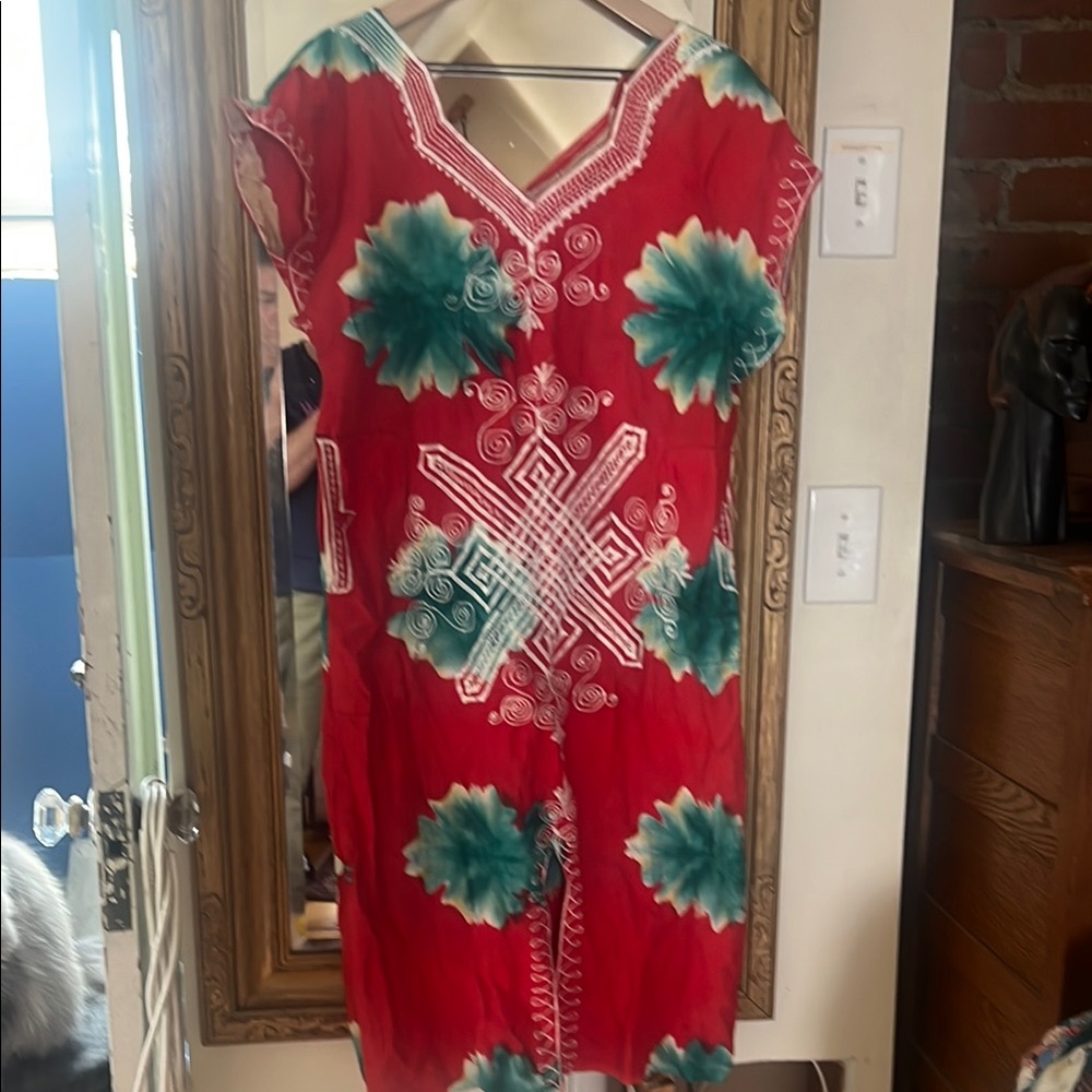 Red and Green Patterned Dress